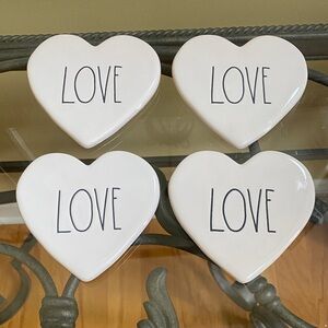 NWT Rae Dunn set of 4x Heart-Shaped Love Coasters with cork backing
